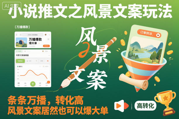 小说推文之风景文案玩法，条条万播，转化高，风景文案居然也可以爆大单！-蘑菇资源宝库