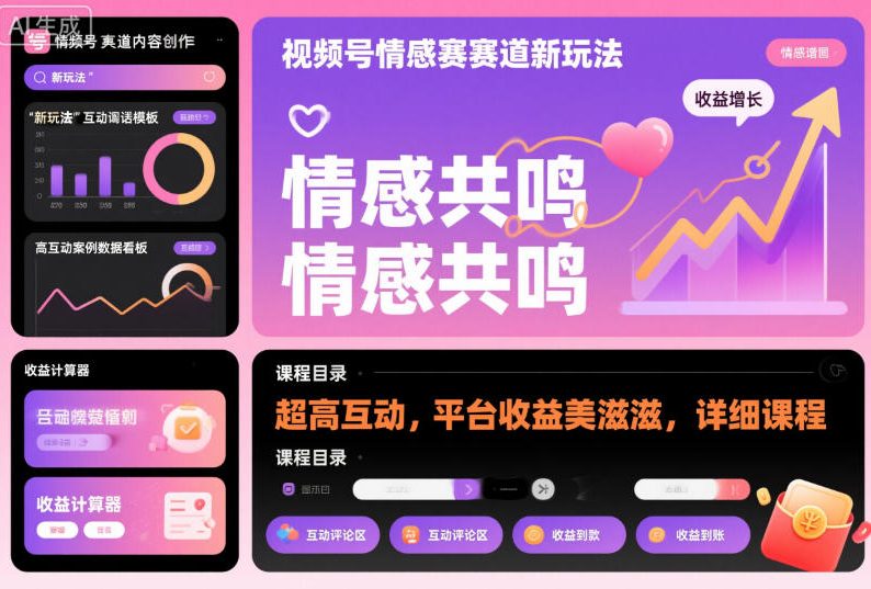 视频号情感赛道新玩法,超高互动,平台收益美滋滋,详细课程-灼光资源宝库