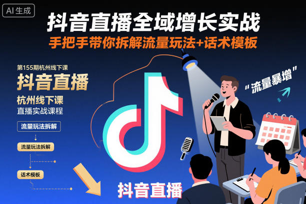 抖音直播全域增长实战第155期杭州线下课，手把手带你拆解流量玩法+话术模板-灼光资源宝库
