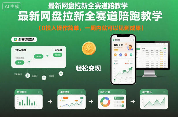 最新网盘拉新全赛道陪跑教学，0投入操作简单，一周内就可以见到成果-灼光资源宝库