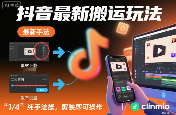 抖音最新搬运玩法，纯手法操作，剪映即可操作-灼光资源宝库