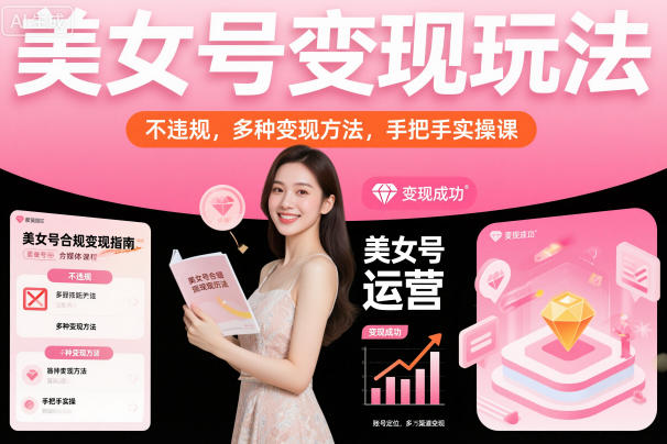 美女号变现玩法,不违规,多种变现方法,手把手实操课-灼光资源宝库