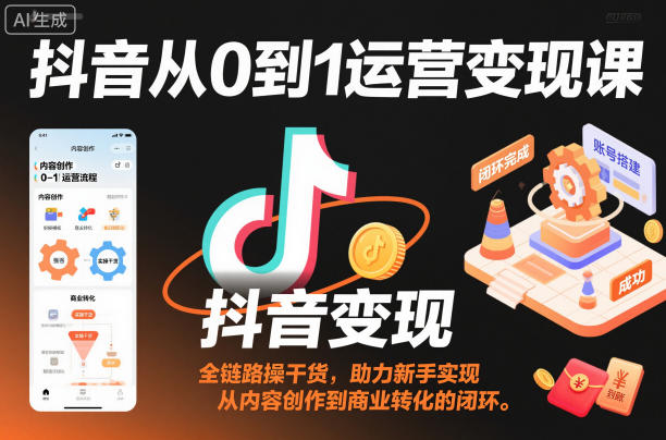 抖音从0到1运营变现课,全链路实操干货,助力新手实现从内容创作到商业转化的闭环-灼光资源宝库
