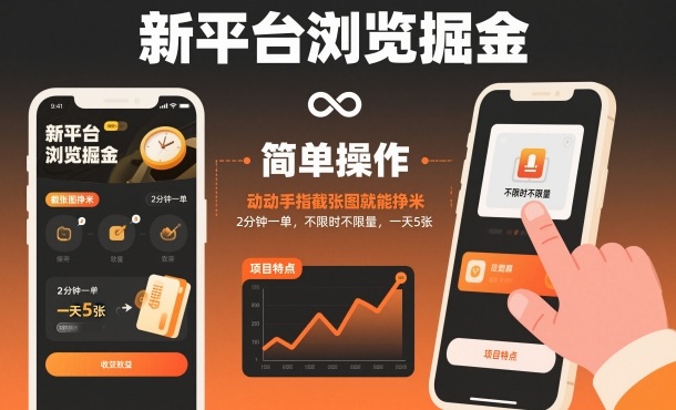 新平台浏览掘金,动动手指截张图就能挣米,2分钟一单,不限时不限量,一天5张【揭秘】-灼光资源宝库