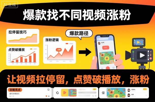 爆款找不同视频涨粉，让视频拉停留，实现点赞，破播放，涨粉-灼光资源宝库