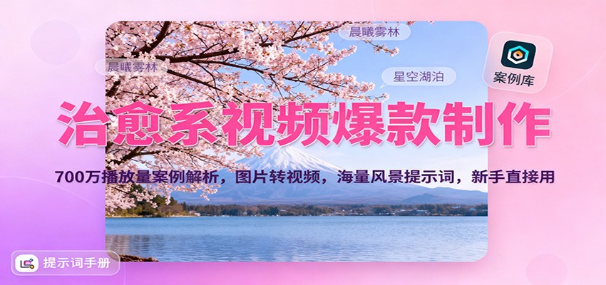 治愈系视频爆款制作，700万播放量案例解析，图片转视频，海量风景提示词，新手直接用-灼光资源宝库