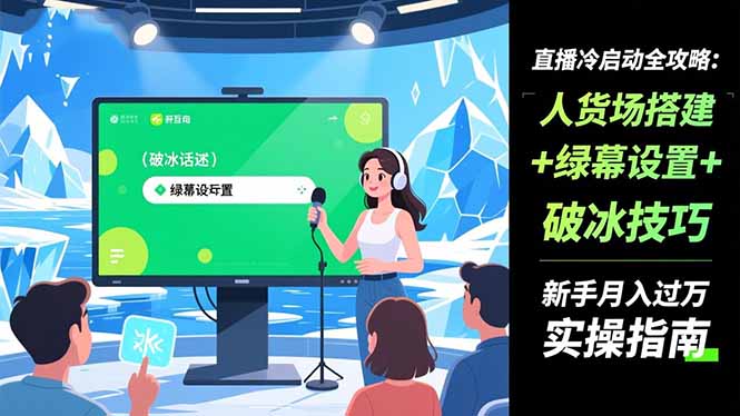 直播冷启动全攻略:人货场搭建+绿幕设置+破冰技巧，新手月入过万实操指南-灼光资源宝库