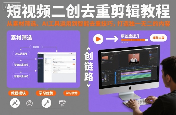 短视频二创去重剪辑教程,从素材筛选、AI工具运用到智能去重技巧,打造独一无二的内容-灼光资源宝库