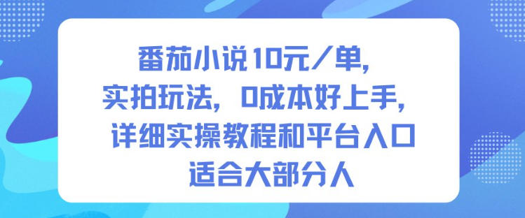 番茄小说10米每单，实拍玩法，0成本好上手，详细实操教程和平台入口适合大部分人-灼光资源宝库