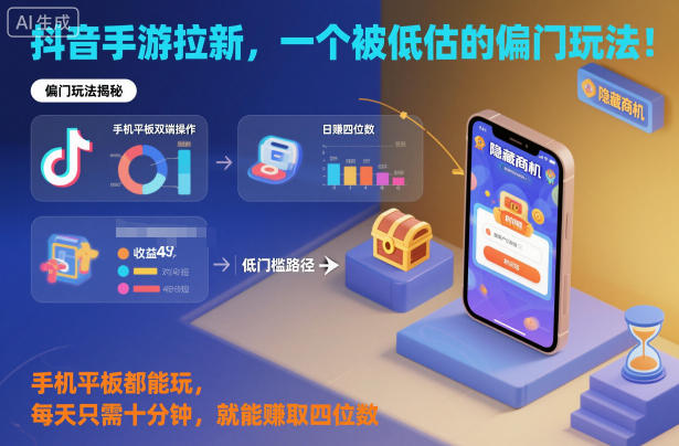抖音手游拉新，一个被低估的偏门玩法！手机平板都能玩，每天只需十分钟，就能賺取四位数【揭秘】-灼光资源宝库
