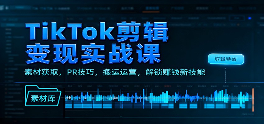TikTok剪辑变现实战课：素材获取，PR技巧，搬运运营，解锁赚钱新技能-灼光资源宝库
