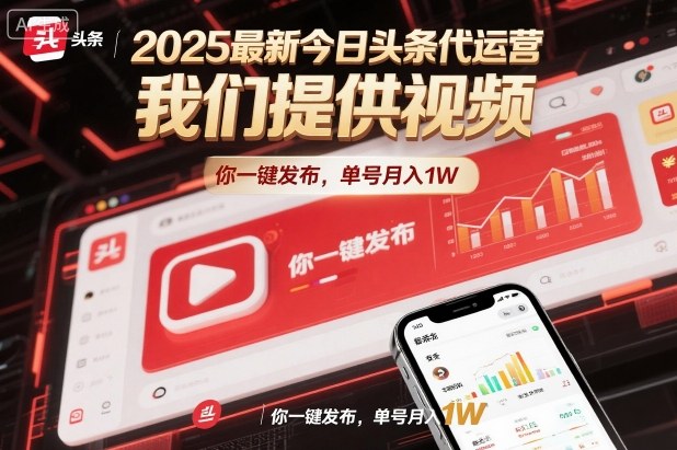 2025最新今日头条代运营,我们提供视频,你一键发布,单号月入1W【揭秘】-灼光资源宝库