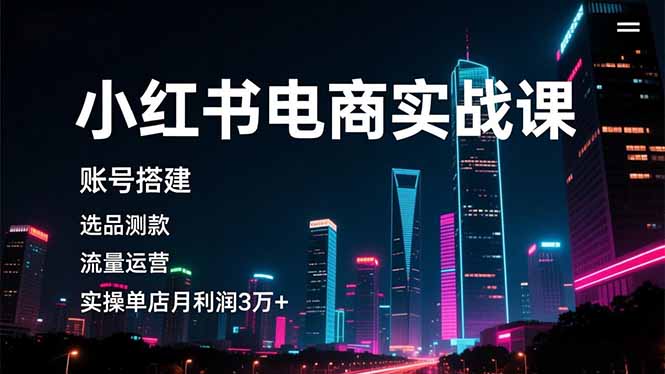 小红书电商实战课，账号搭建，选品测款，流量运营，实操月利润3万+-灼光资源宝库
