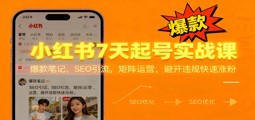 小红书7天起号实战课：爆款笔记，SEO引流，矩阵运营，避开违规快速涨粉-灼光资源宝库