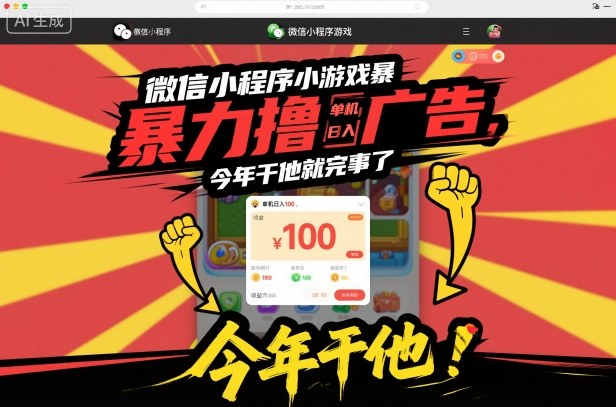 微信小程序小游戏暴力撸广告，单机日入100，今年干他就完事了-灼光资源宝库