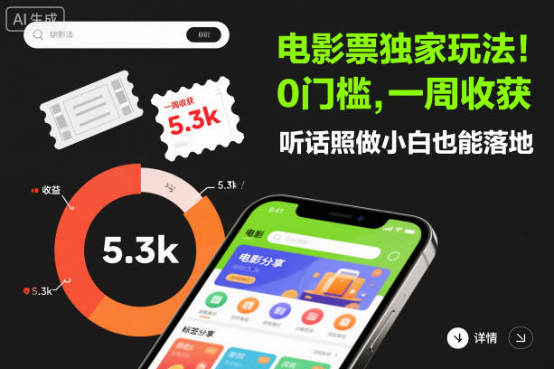 电影票独家玩法！0门槛，一周收获5.3k，听话照做小白也能落地【揭秘】-灼光资源宝库