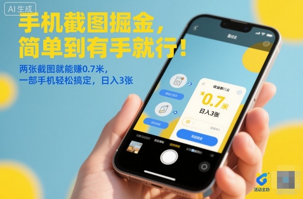 手机截图掘金，简单到有手就行！两张截图就能賺0.7米，一部手机轻松搞定，日入3张【揭秘】-灼光资源宝库