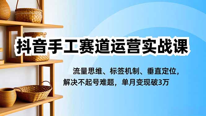 抖音手工赛道运营实战课，流量思维、标签机制、垂直定位，解决不起号难题，单月变现破3万-灼光资源宝库
