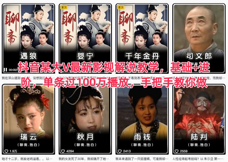 抖音某大V最新影视解说教学，基础+进阶，单条过100万播放，手把手教你做-灼光资源宝库