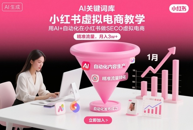 小红书虚拟电商项目，用AI+自动化在小红书做SEO虚拟电商，精准流量，月入3w+-灼光资源宝库
