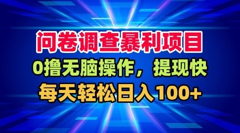 问卷调查暴利项目,0撸无脑操作,提现快,每天轻松日入100+【揭秘】-灼光资源宝库