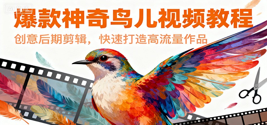 爆款神奇鸟儿视频教程，创意后期剪辑，快速打造高流量作品-蘑菇资源宝库