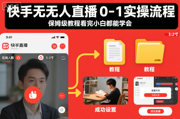 快手无人直播0-1实操流程，保姆级教程看完小白都能学会-灼光资源宝库