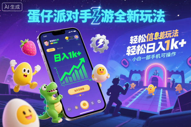蛋仔派对手游全新玩法,轻松日入1k+,风口信息差玩法,当天见收益,小白一部手机可操作-灼光资源宝库