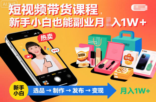 短视频带货课程,新手小白也能副业月入1W+,轻松搞定-灼光资源宝库