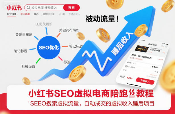 小红书SEO虚拟电商陪跑教程,实现seo搜索被动流量,自动成交的被动收入睡后项目-灼光资源宝库