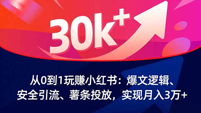 从0到1玩赚小红书：爆文逻辑、安全引流、薯条投放，实现月入3万+-灼光资源宝库