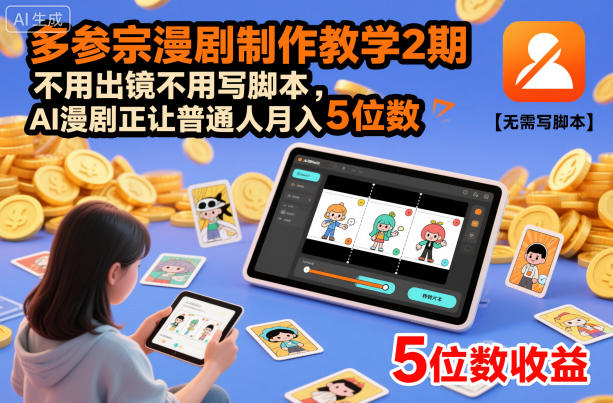多参宗漫剧制作教学2期，不用出镜不用写脚本，AI漫剧正让普通人月入5位数-灼光资源宝库