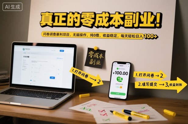 真正的零成本副业！问卷调查暴利项目，无脑操作，纯0撸，收益稳定，每天轻松日入100+【揭秘】-灼光资源宝库