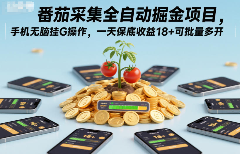 番茄采集全自动掘金项目，手机无脑挂G操作，一天保底收益18+可批量多开【揭秘】-灼光资源宝库