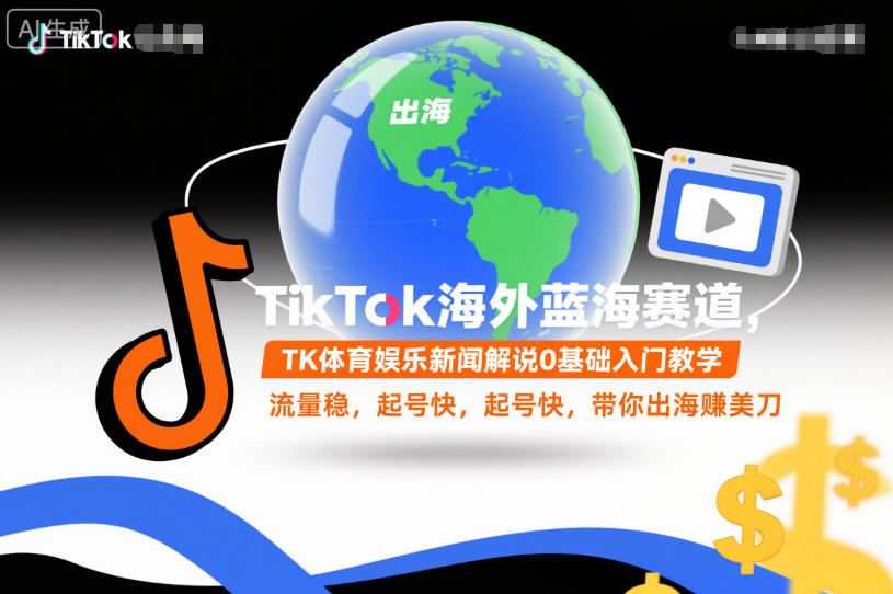 TikTok海外蓝海赛道，TK体育娱乐新闻解说0基础入门教学，流量稳，起号快，带你出海賺美刀-灼光资源宝库
