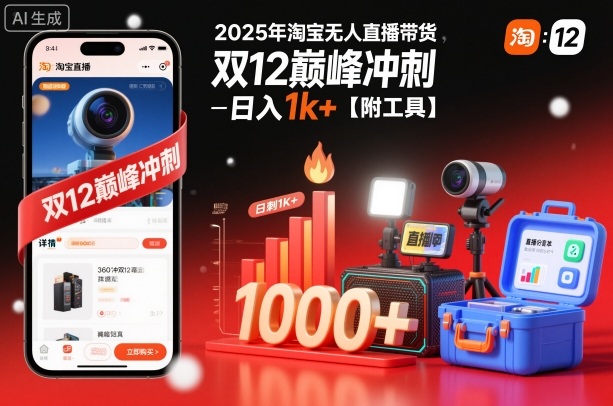 2025年淘宝无人直播带货，冲刺双12，日入1k+【附工具】【揭秘】-灼光资源宝库