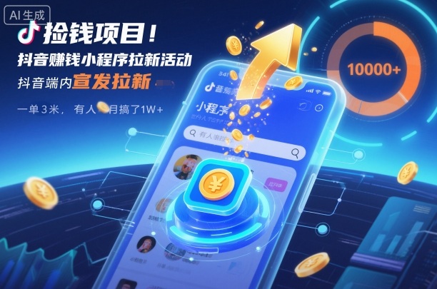 捡钱项目!抖音賺钱小程序拉新活动,抖音端内宣发拉新,一单3米,有人半个月搞了1W+-灼光资源宝库