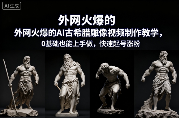 外网火爆的AI古希腊雕像视频制作教学，0基础也能上手做，快速起号涨粉-灼光资源宝库