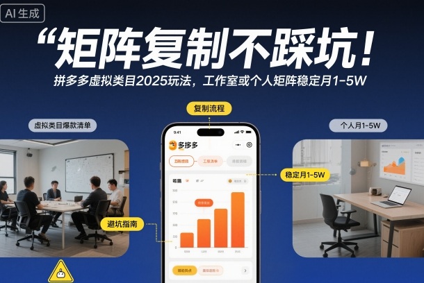 矩阵复制不踩坑！拼多多虚拟类目2025玩法，工作室或者个人矩阵稳定月1-5W【揭秘】-灼光资源宝库