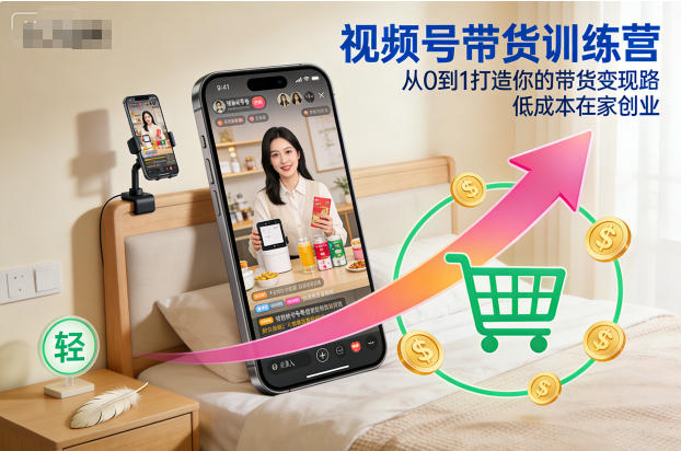 视频号带货训练营，从0到1打造你的带货变现路，低成本在家创业-灼光资源宝库