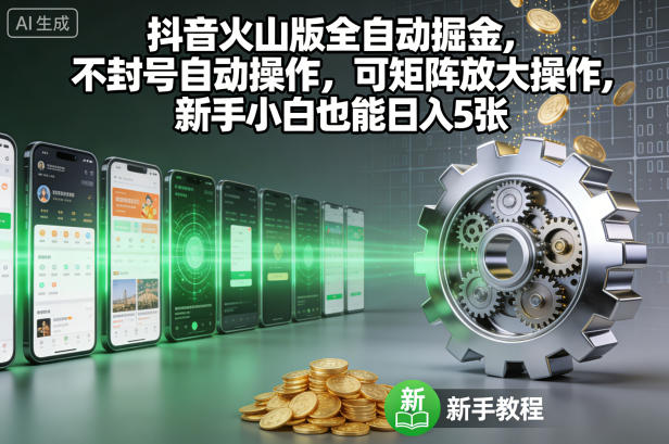 抖音火山版全自动掘金,不封号自动操作,可矩阵放大操作,新手小白也能日入5张【揭秘】-灼光资源宝库