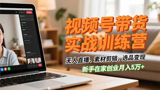 视频号带货实战训练营,无人直播、素材剪辑、选品变现,新手在家创业月入5万+-灼光资源宝库
