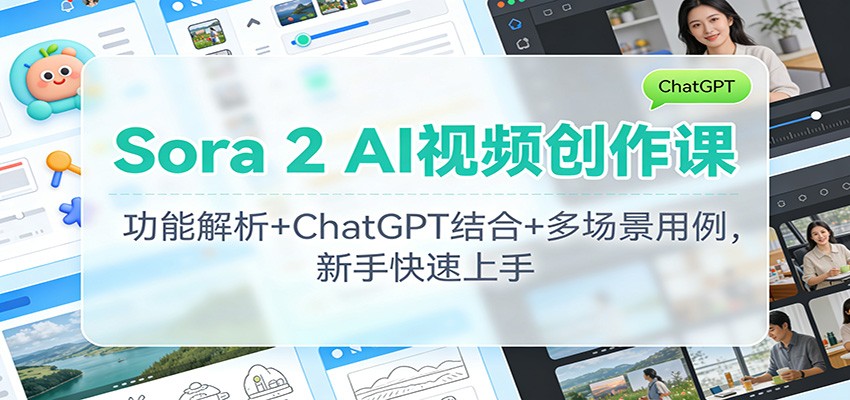 Sora 2 AI视频创作课：功能解析+ChatGPT结合+多场景用例，新手快速上手-灼光资源宝库