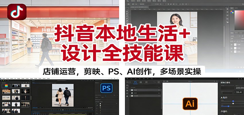 抖音本地生活+设计全技能课：店铺运营，剪映、PS、AI创作，多场景实操-灼光资源宝库