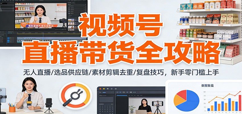 视频号直播带货全攻略：无人直播/选品供应链/素材剪辑去重/复盘技巧，零门槛上手-灼光资源宝库