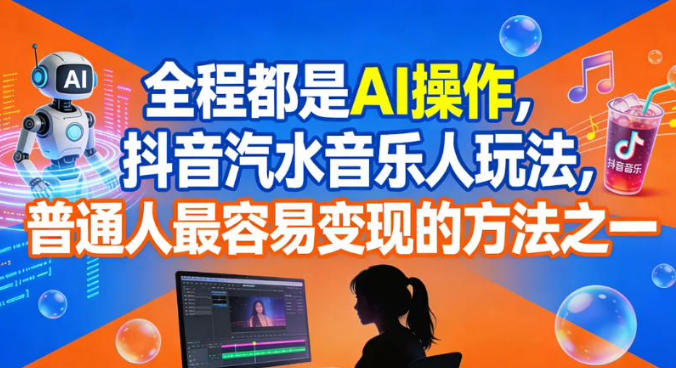 全程都是AI操作，抖音汽水音乐人玩法，普通人最容易变现的方法之一-灼光资源宝库