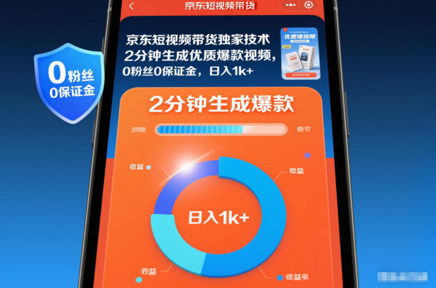 京东短视频带货独家技术，2分钟生成一条优质爆款视频，0粉丝0保证金，日入1k+【揭秘】-灼光资源宝库