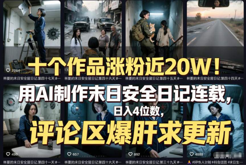 十个作品涨粉近20W！用AI制作末日安全日记连载，日入4位数，评论区爆肝求更新(附详细步骤)-灼光资源宝库