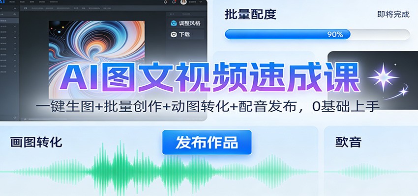AI图文视频速成课：一键生图+批量创作+动图转化+配音发布，0基础上手-灼光资源宝库