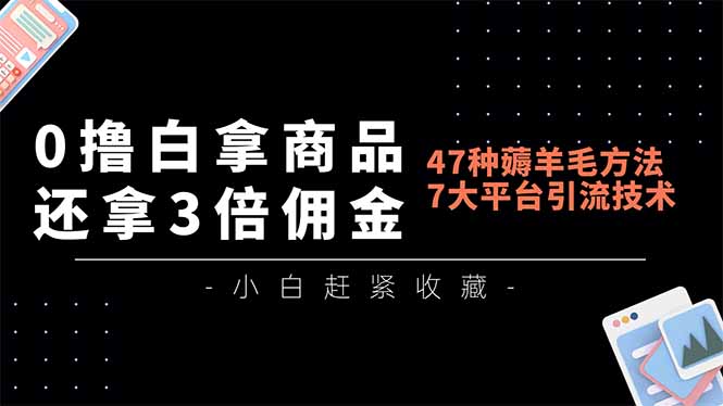 0撸白拿商品，还拿3倍佣金，47种薅羊毛方法，7大平台全方位引流技术教学，精专月入过万-灼光资源宝库